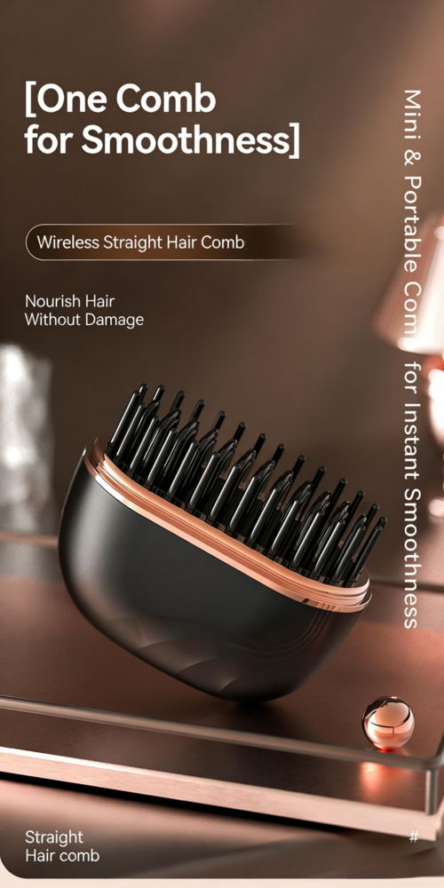 Mini Wireless Portable Hair Straightener Brush, 2-in-1 Straightening &