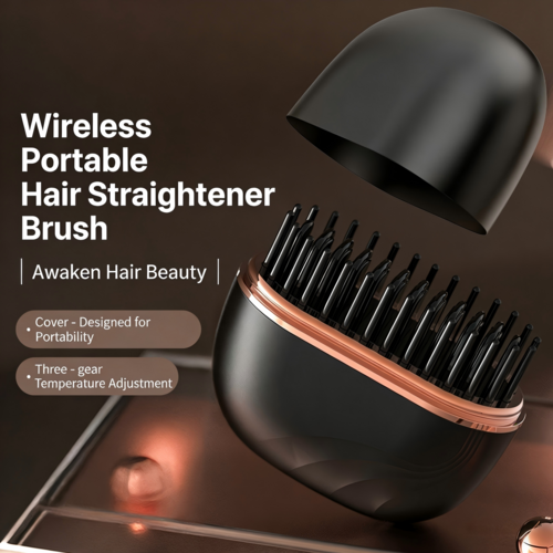 Mini Wireless Portable Hair Straightener Brush, 2-in-1 Straightening &