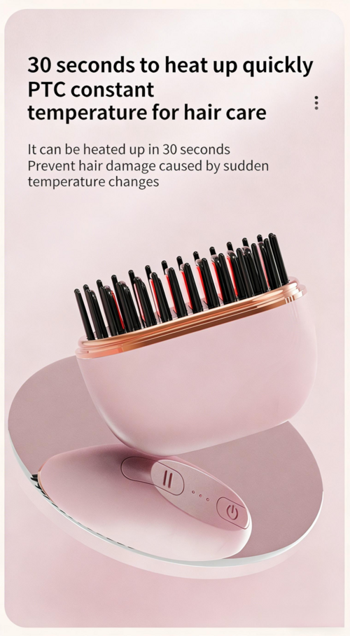 Mini Wireless Portable Hair Straightener Brush, 2-in-1 Straightening &