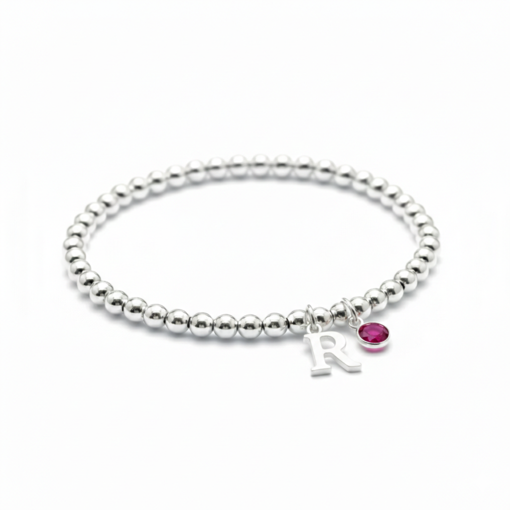July Birthstone & Initial Letter Charm Bracelet