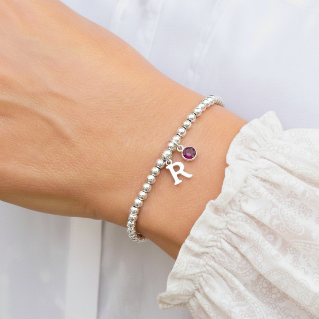 July Birthstone & Initial Letter Charm Bracelet