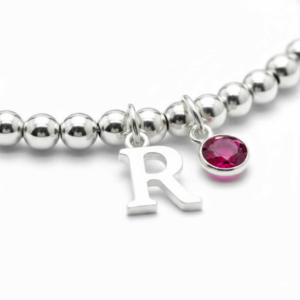 July Birthstone & Initial Letter Charm Bracelet