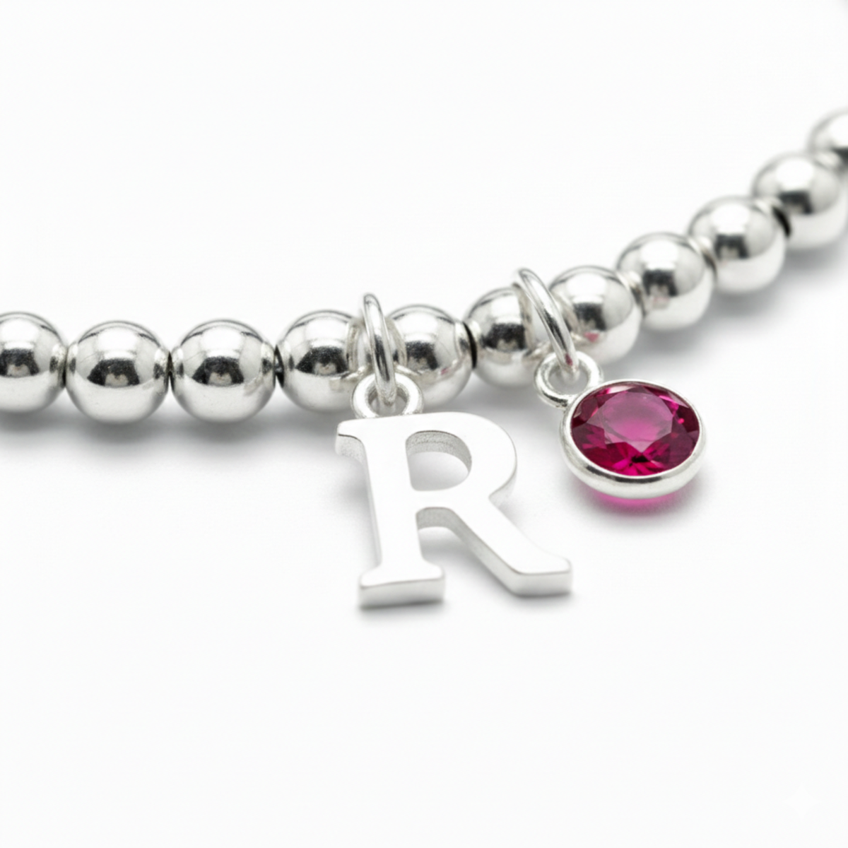July Birthstone & Initial Letter Charm Bracelet
