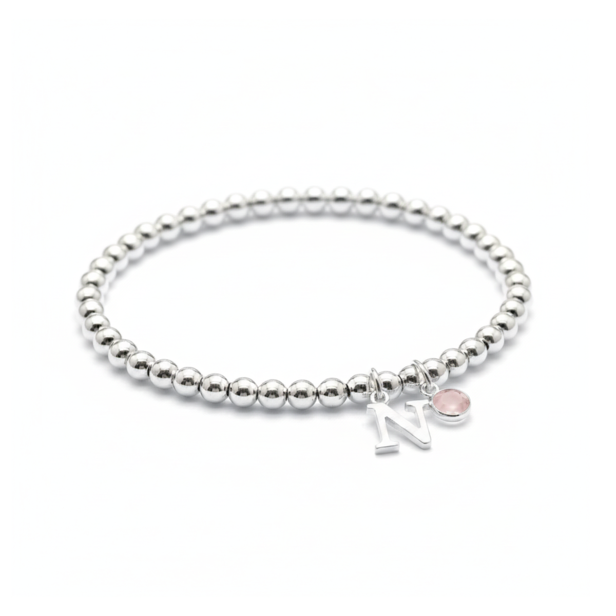 Initial & October Birthstone Bracelet | Personalised Stretch Bead Bracelet