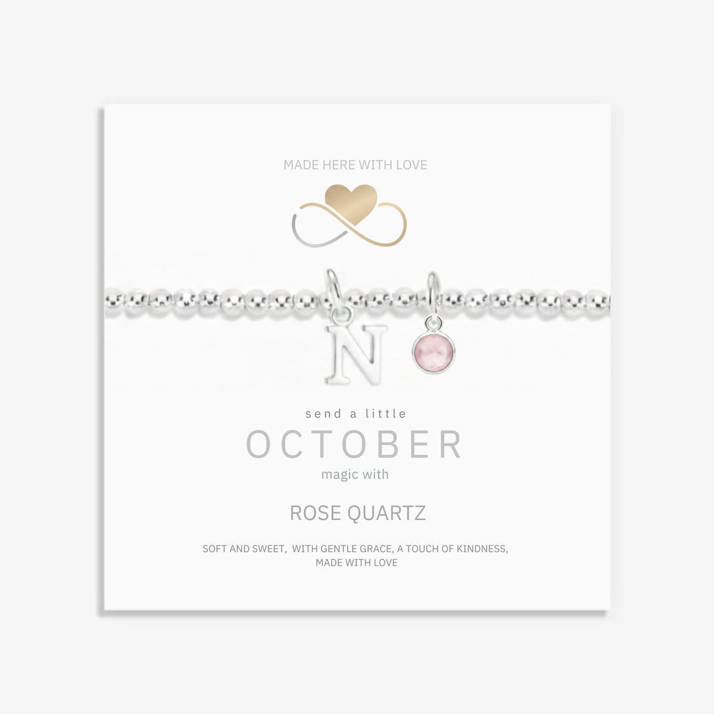 Initial & October Birthstone Bracelet | Personalised Stretch Bead Bracelet