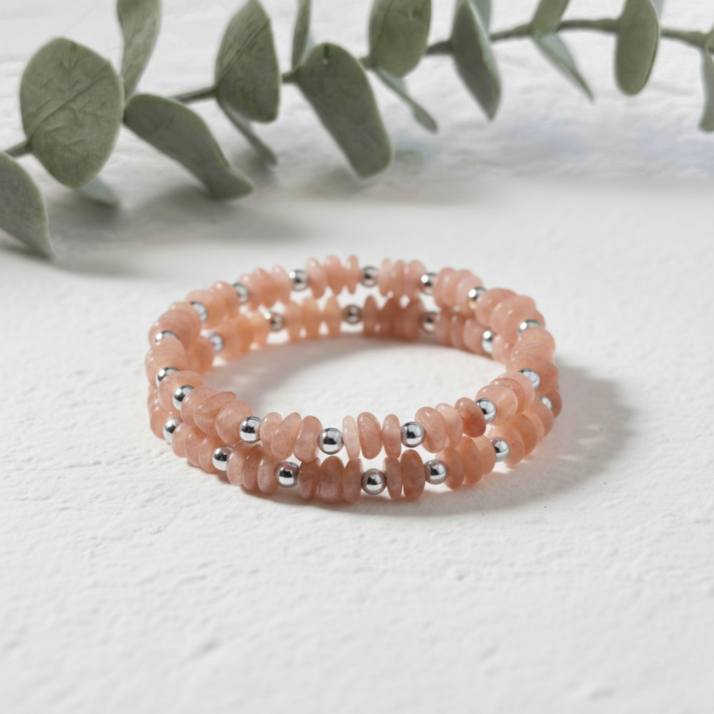 Peach Moonstone Bracelet and Earring Set