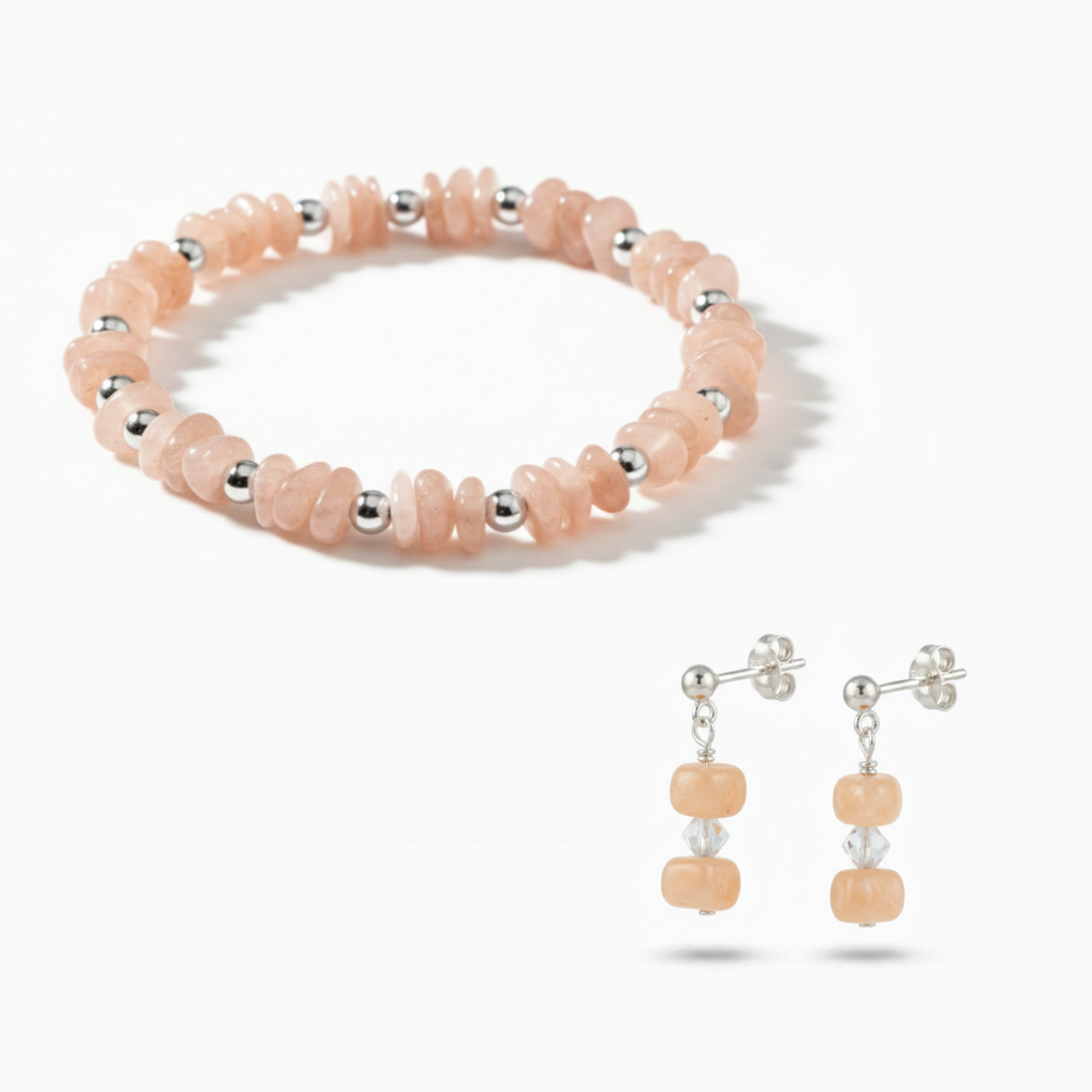 Peach Moonstone Bracelet and Earring Set