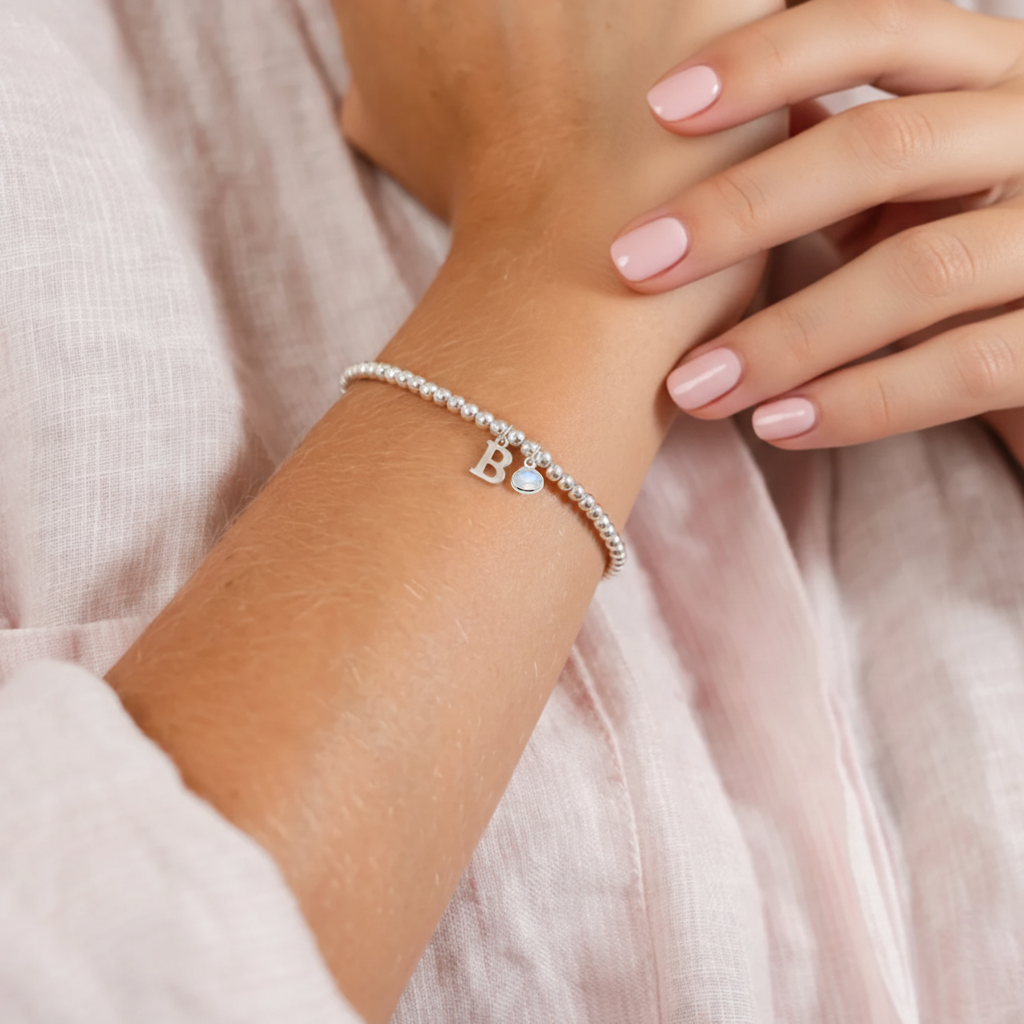 Birthstone & Initial Letter Personalised Charm Bracelet