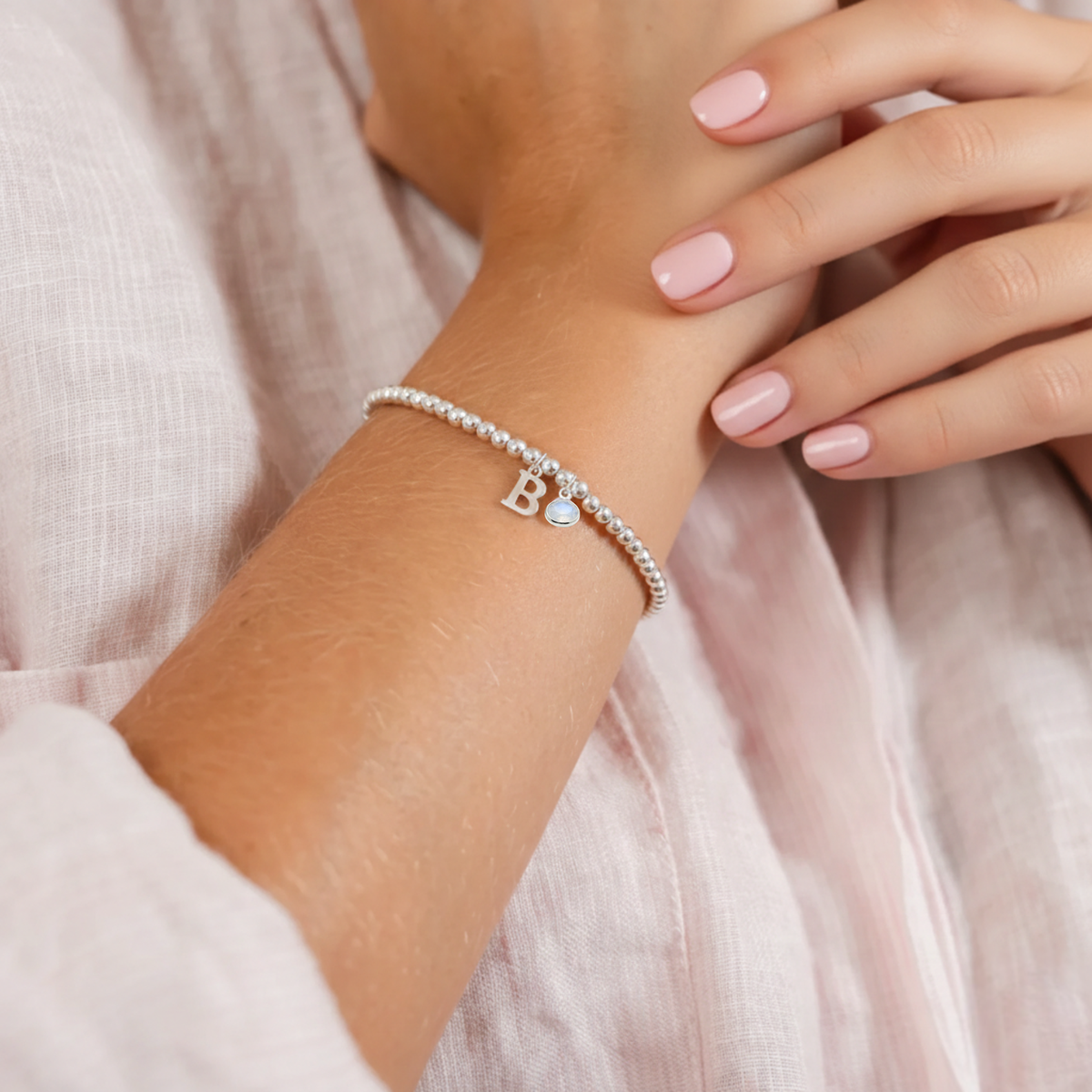 Birthstone & Initial Letter Personalised Charm Bracelet