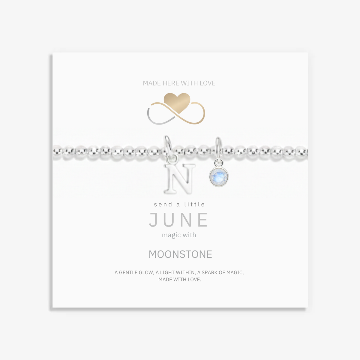 Personalised June Birthstone, Initial Letter & Moonstone Charm Bracelet