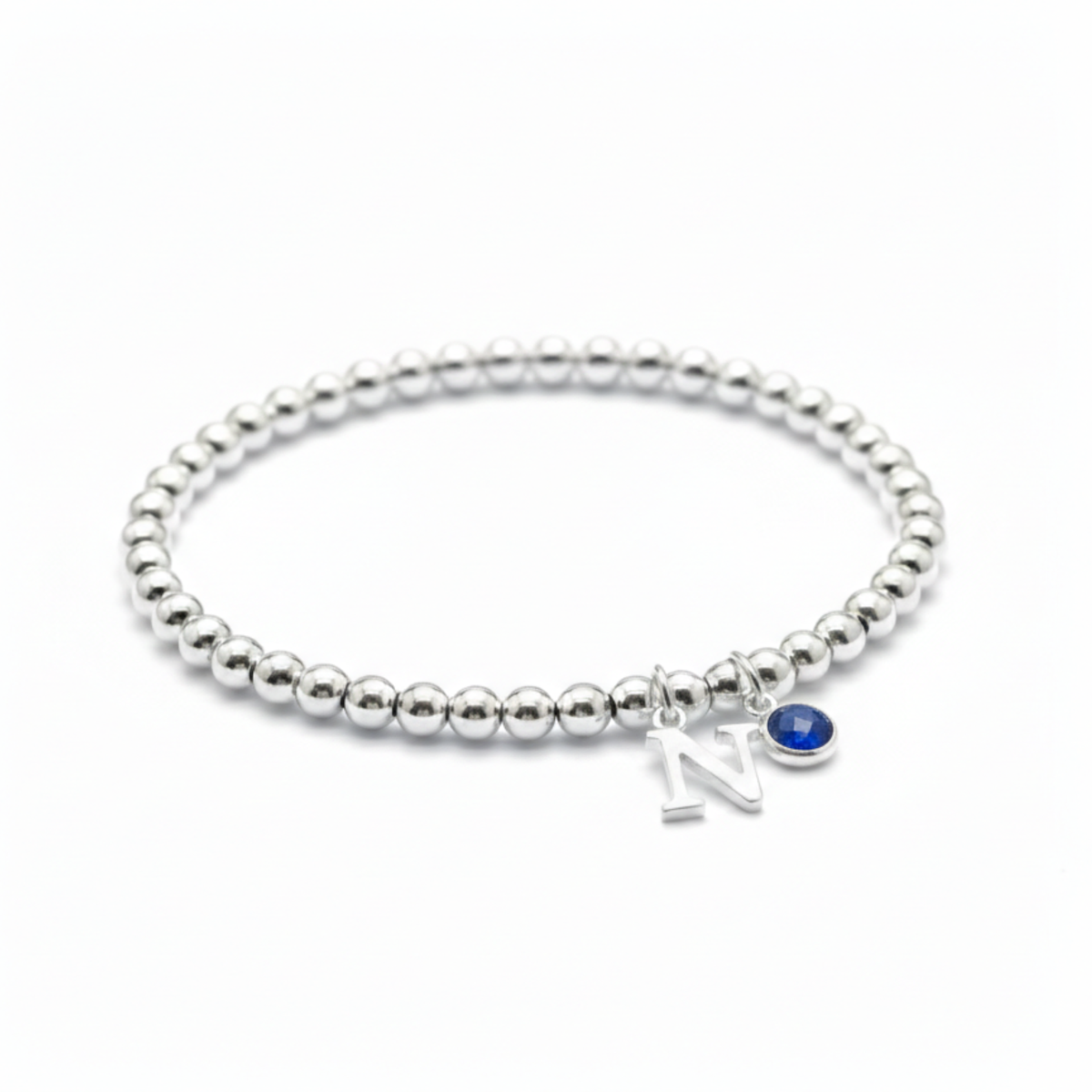 Initial & September Birthstone Bracelet | Personalised Stretch Bead Bracelet