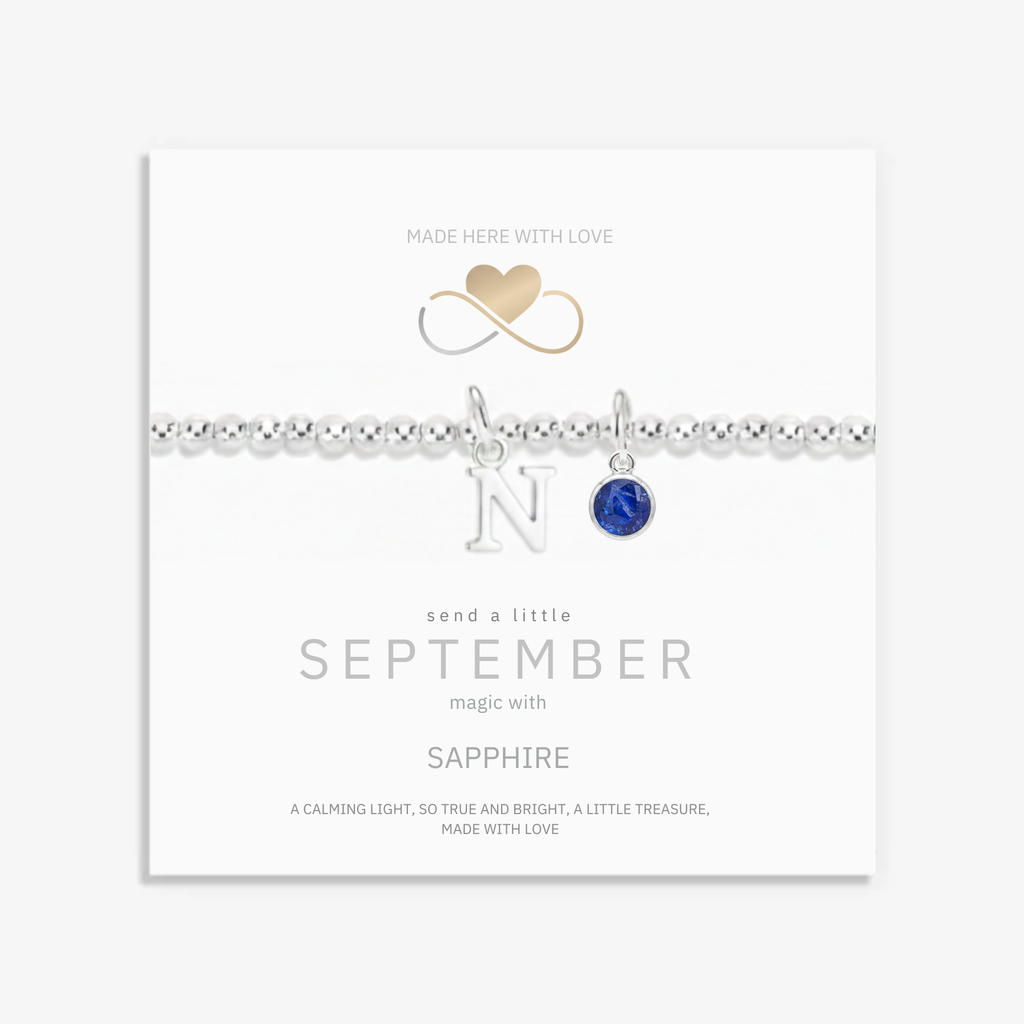 Initial & September Birthstone Bracelet | Personalised Stretch Bead Bracelet